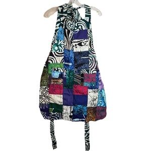 Patchwork Apron Vibrant Colors and‎ Designs Blue White Casual Kitchen Linen